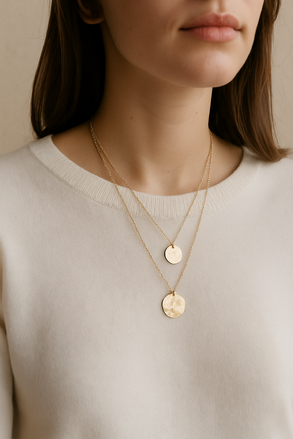 Layered Disc Pendant Necklace Charm