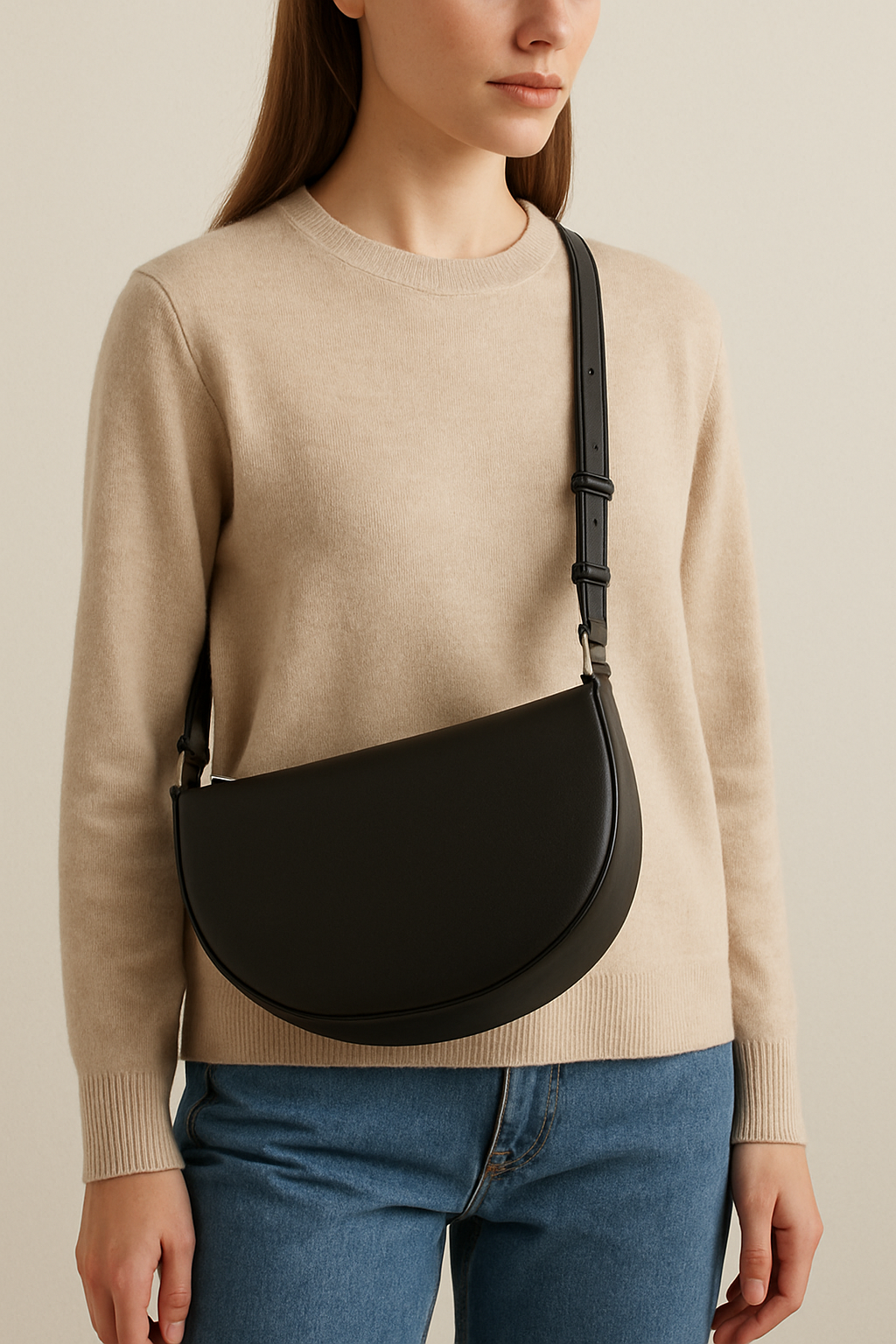 Elegant Half-Moon Faux Leather Shoulder Bag